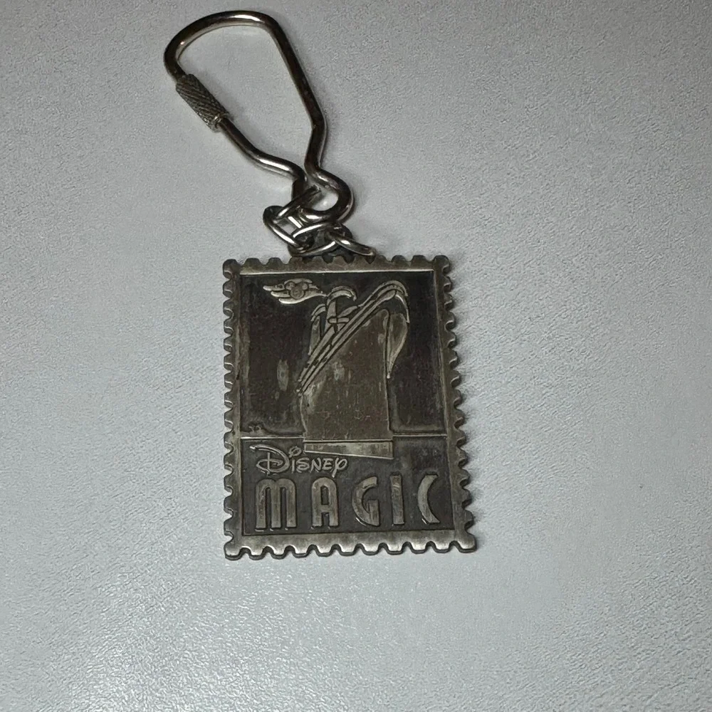 Disney Magic Cruise Line Keychain Stamp Style Souvenir Silver Tone